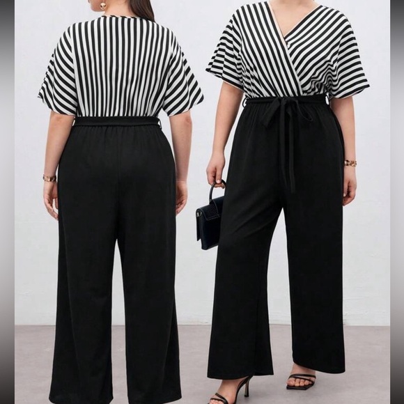 BloomChic Plus Size 2XL Black and White Striped Jumpsuit us18-20 - Picture 3 of 8